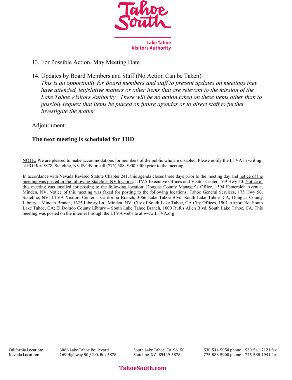 LTVA Board of Directors Agenda