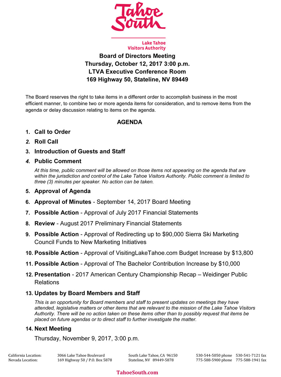 LTVA Board of Directors Meeting Agenda