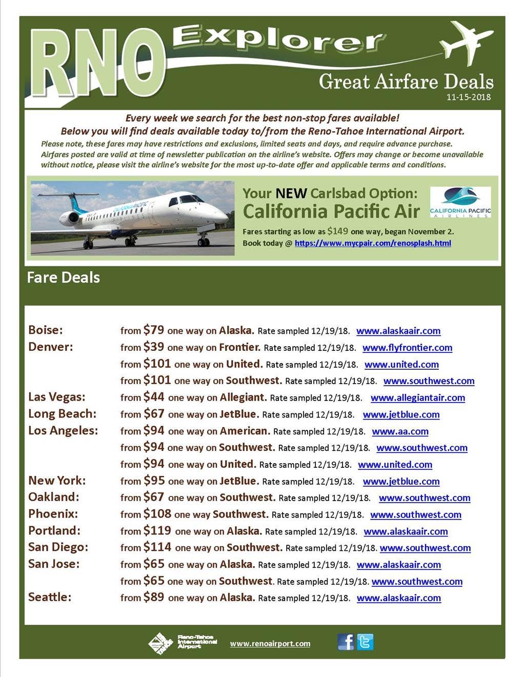 Reno Tahoe Airfare Deals