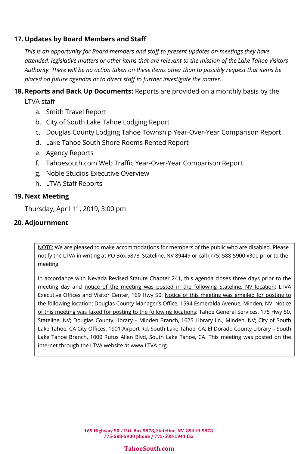 LTVA Board of Directors Meeting Agenda 2