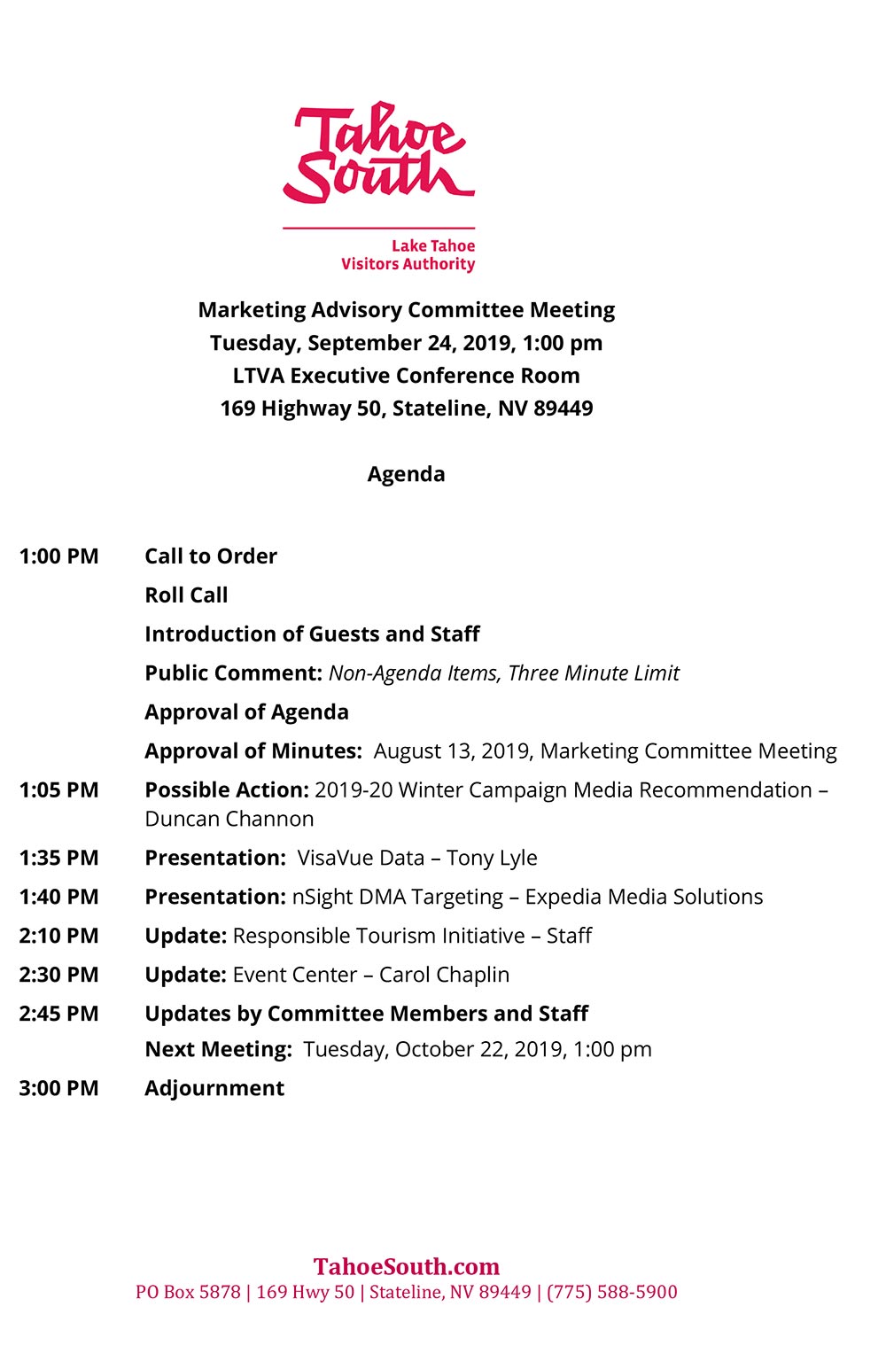 LTVA arketing Advisory Committee Agenda