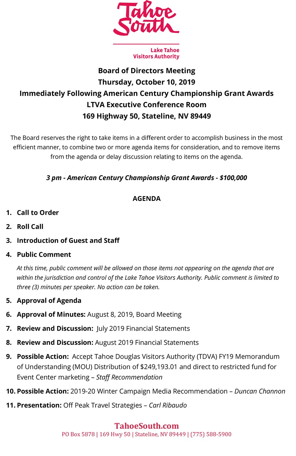 LTVA Board of Directors Agenda 1