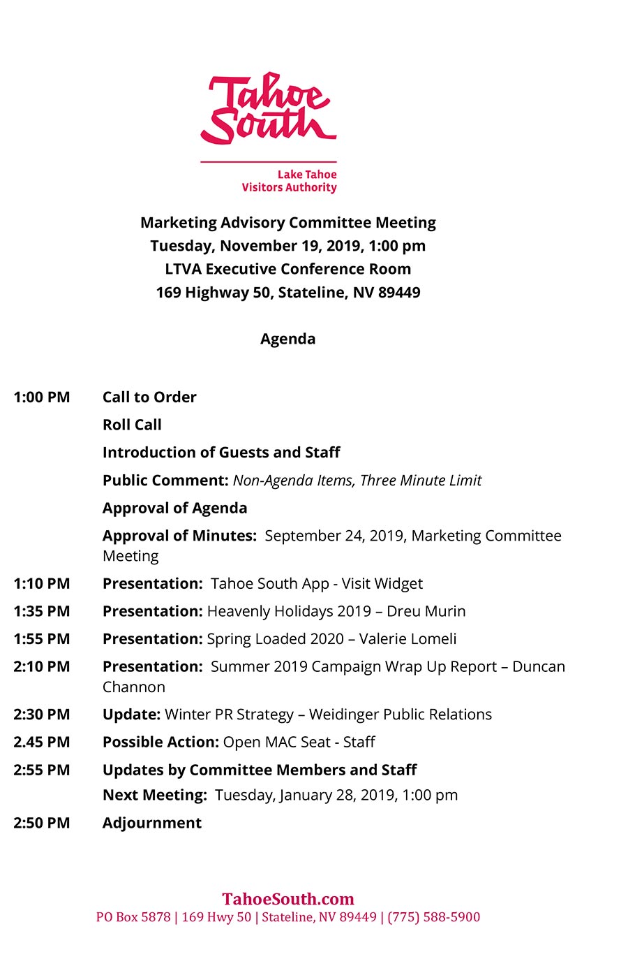 LTVA Marketing Advisory Committee November 18