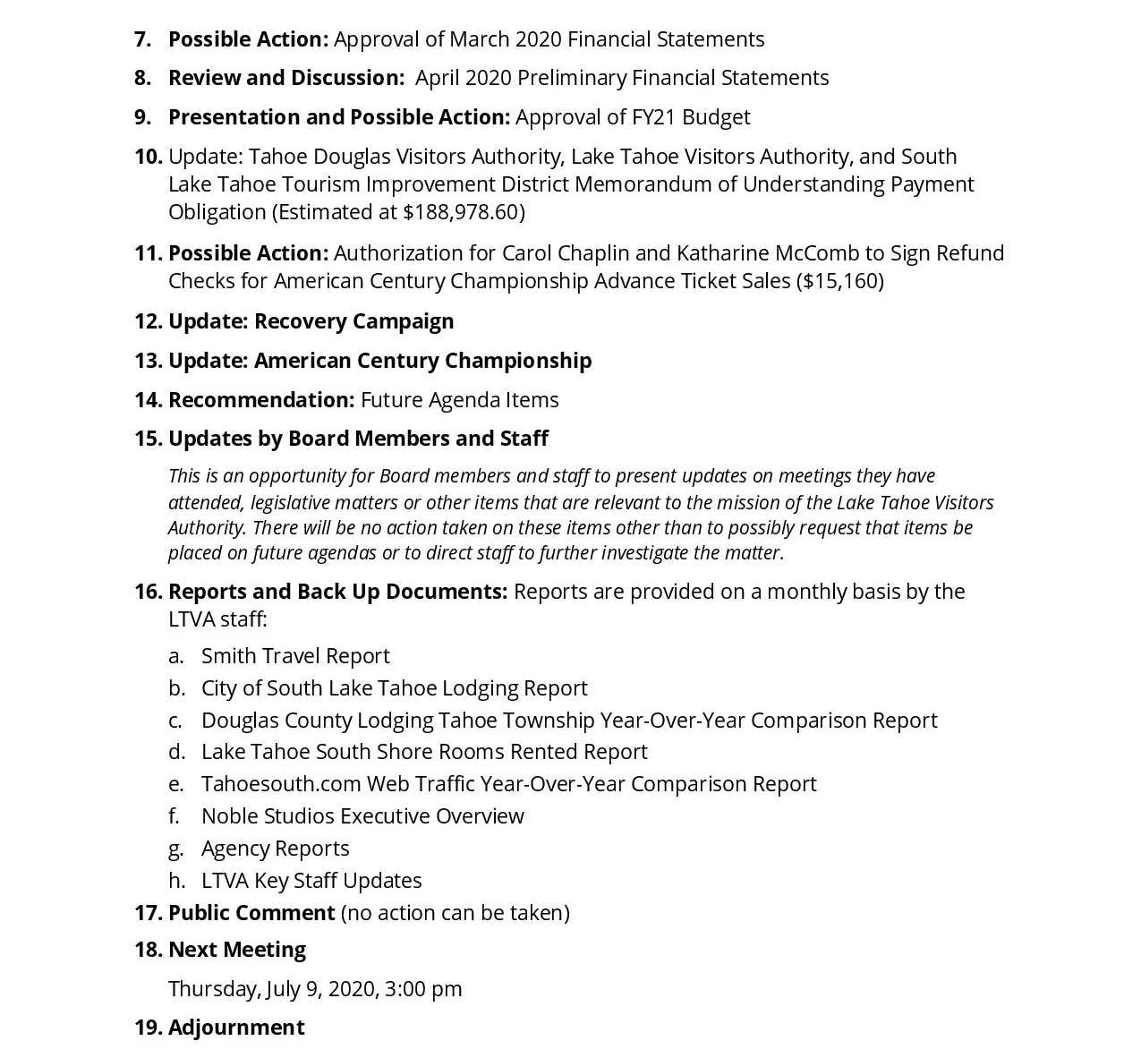 LTVA Agenda