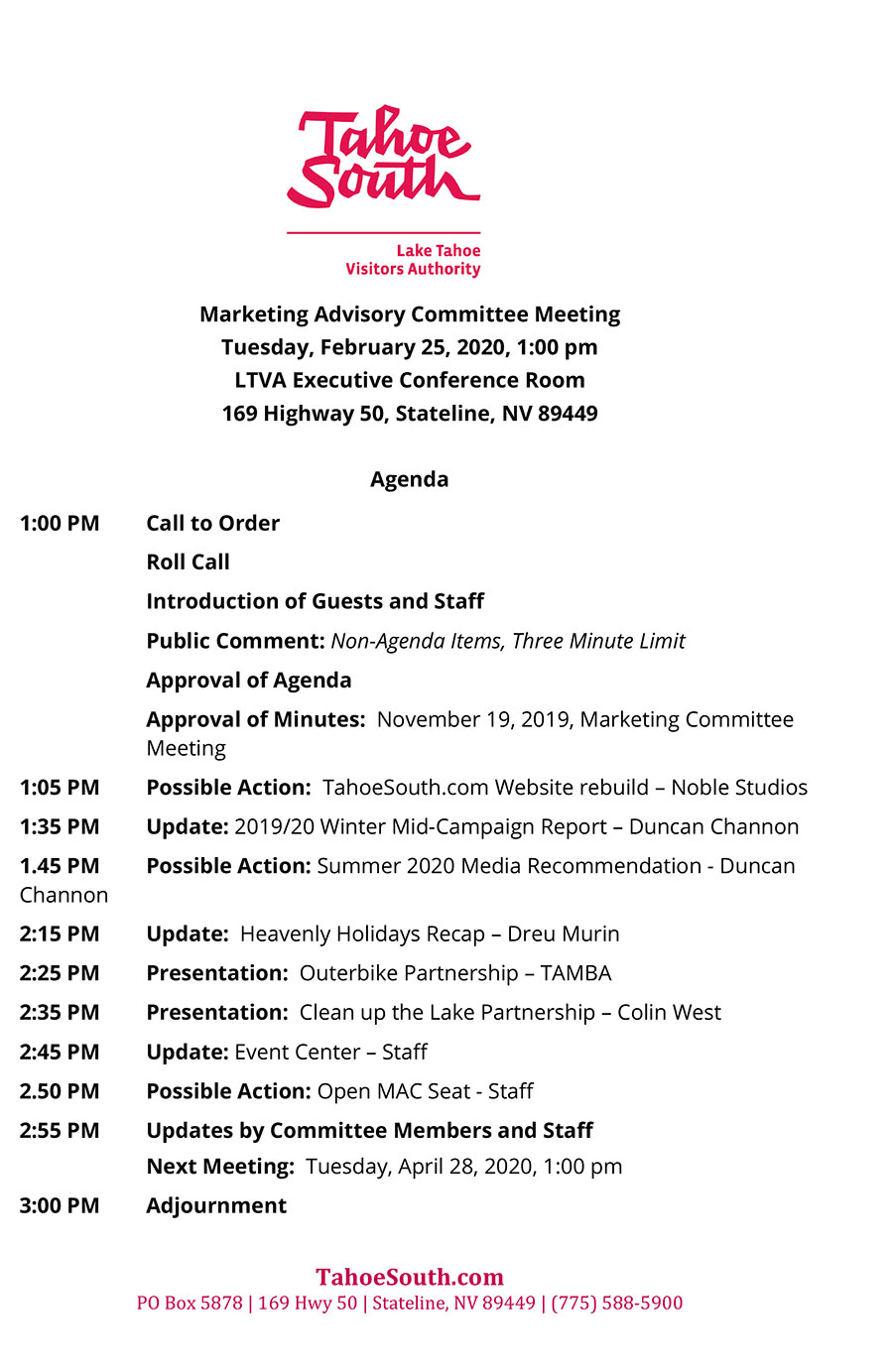 LTVA Marketing Advisory Committee Meeting Agenda Feb 25