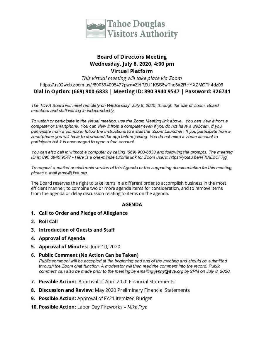 TDVA Agenda Page 1