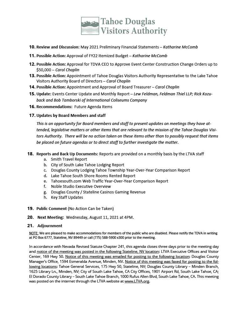 TDVA Board of Directors Agenda pg 2